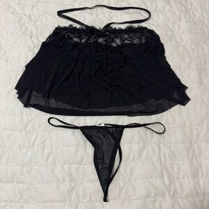 Black Tiered Lace Band Lingerie Skirt with Thong